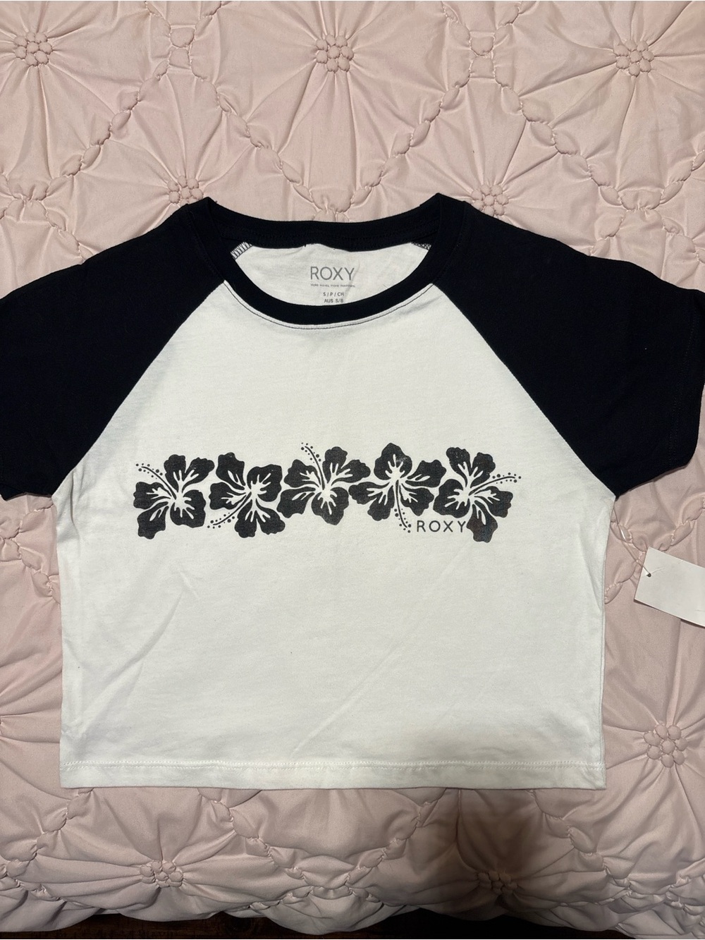 Roxy Girls Black & White Floral Raglan Tee